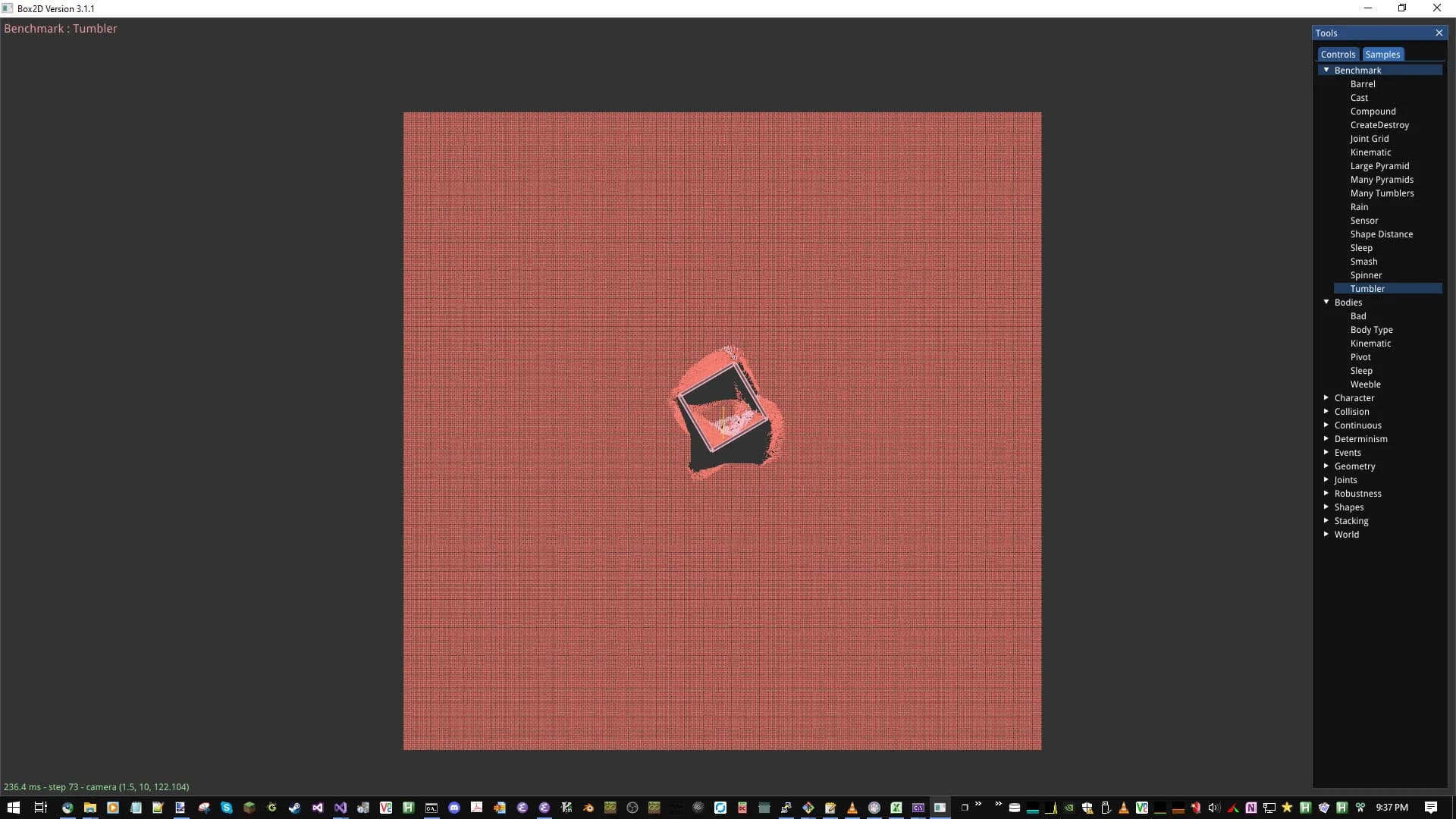 Testing Box2D 3.1.1 performance (debug build, 250000 boxes)